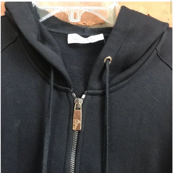Versace Collection Hoodie Jacket Leather Cotton Sleeves Zip Up Hood Coat Logo MS - Picture 5 of 16